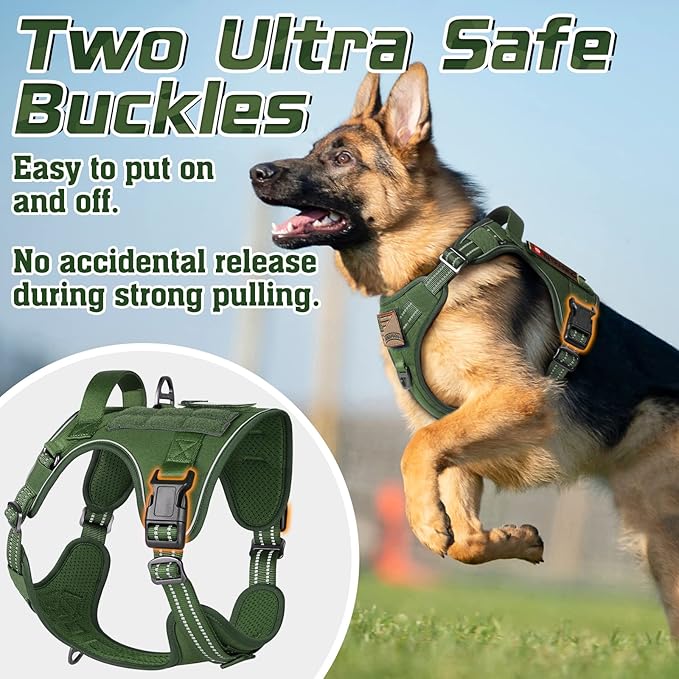rabbitgoo Tactical Dog Harness Medium Sized Dog, No Pull Military Service Vest with Handle & Molle, Easy Control for Training Walking, Adjustable Reflective Straps, Green, M
