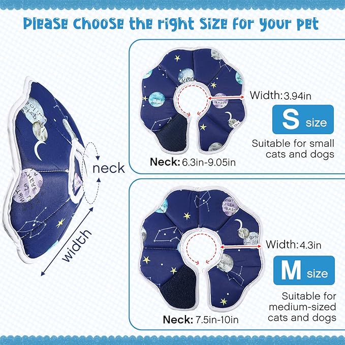 Sadnyy Cat Cone Collar Soft Adjustable Waterproof Protection to Stop Licking After Surgery Starry Sky Blue Comfortable Lightweight Collar for Pet Animal Kitten Dogs Rabbits Not Block Vision(Medium)