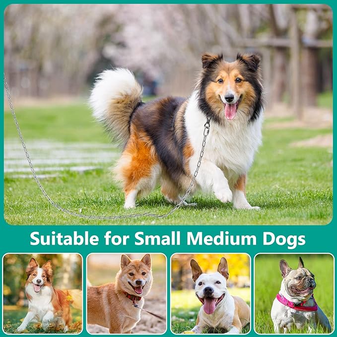 Tresbro Heavy Duty Dog Chains for Outside, 20FT Stainless Steel Tie Out Cable with Swivel Hook for Small Medium Dogs, Metal Chew Proof Pet Runner Chain Leash Lead for Outdoor Camping Hiking Yard, 3MM