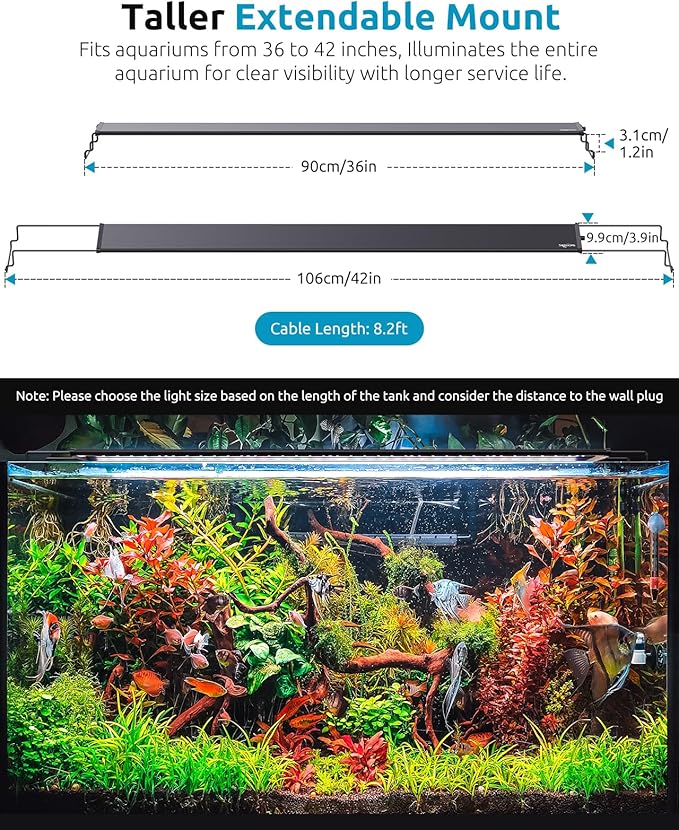 Full Spectrum Aquarium Light, 24/7 Custom Timer, Power-Off Memory, 36-42in 7-Row LED Fish Tank Lights, 8 Colors, 20 Brightness, Day & Night Cycle, Adjustable Mount for Freshwater Plant Growth