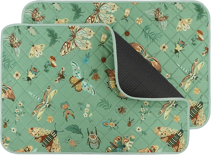 IEUUMLER Washable Pee Pads for Dogs, 2 Pack Insect Pattern Reusable Waterproof Puppy Potty Pads, Non-Slip Absorbent Pet Training Pads for Playpen Crate Bed EU014