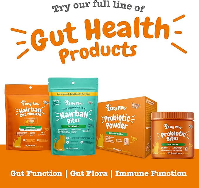 Zesty Paws Hairball Bites for Cats - Cat Furball Support - Functional Supplement with Omega 3 Fish Oil EPA & DHA + Zinc, Biotin & Psyllium Husk - Supports Gut & Skin Health - 60 Count