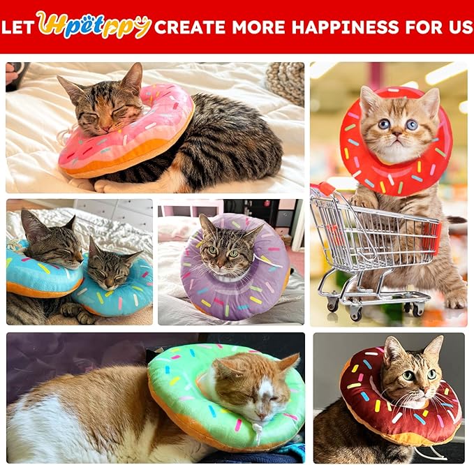 Cat Cone Collar Soft, Cat Recovery Collar for Wound Healing Cute Cat Donut Adjustable Cat Cones to Stop Licking Comfortable Lightweight Neck Elizabethan Collars for Cats Kittens After Surgery