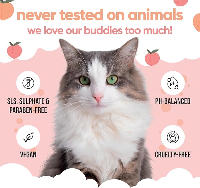 Peach Cat Shampoo - Deep Cleansing Shampoo for Cats - Fruity Scented - with Aloe Vera and B5 (16.90oz)