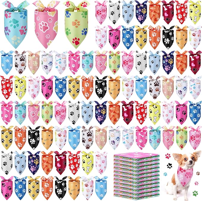 Abbylike 200 Pcs Paw Print Dog Bandanas Bulk Soft Triangle Scarves for Pets Party Costume Doggie Walking Photo Props Bibs for Pets Shops Grooming Groomers Adoption Events Halloween Party Gifts