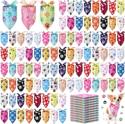 Abbylike 200 Pcs Paw Print Dog Bandanas Bulk Soft Triangle Scarves for Pets Party Costume Doggie Walking Photo Props Bibs for Pets Shops Grooming Groomers Adoption Events Halloween Party Gifts