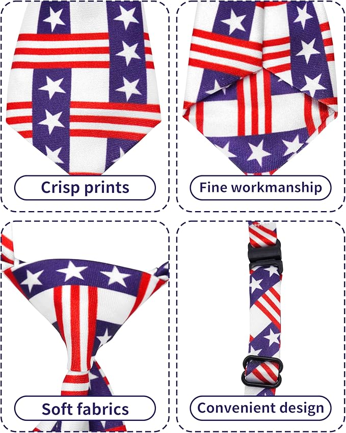 PET SHOW 10 Pack 4th of July Dog Ties Neckties for Large Medium Dogs Adjustable Holiday Grooming Accessories Patriotic Neck Ties Bowties Girl Boy Pets Memorial Day Holiday Party Costumes