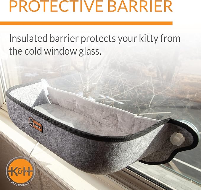 K&H Pet Products EZ Mount Thermo-Kitty Window Bed Extra-Deep Gray 27 X 10 X 11 Inches