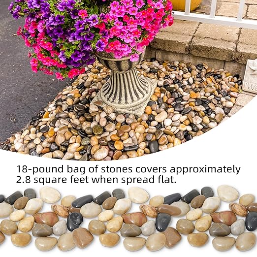 18LB 1"-2" Decorative River Rocks for Plants, Polished Pebbles for Garden Landscaping, Planters, Aquariums, Vase Fillers – Indoor & Outdoor Decor