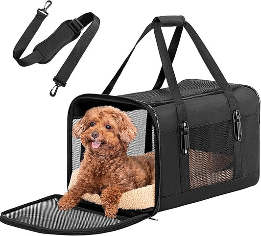 Petsfit 19x12x12 Pet Carrier for Large Cats (up to 20 lbs), Soft-Sided Small Dog Travel Carrier, Upgraded with Patented Buckle and Soft Padding, Ideal for Car Road Trips,Black