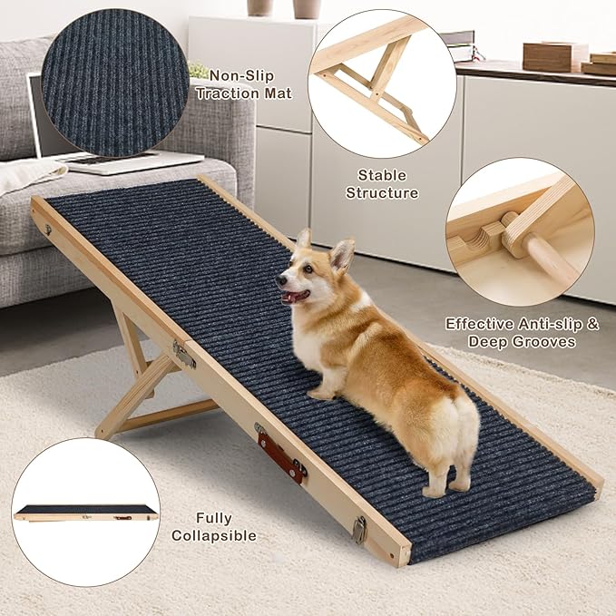 Foldable Dog Ramp for Bed, 4 Adjustable Portable Pet Ramps, 40" Long Pet Ramp for Small Dogs, for High Beds, Dog Step for Large Dogs Stairs for Car, Couch