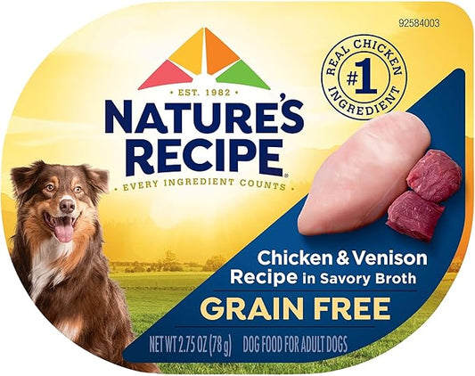 Nature’s Recipe Grain Free Wet Dog Food, Chicken & Venison Recipe, 2.75 Ounce Cup (Pack of 12)