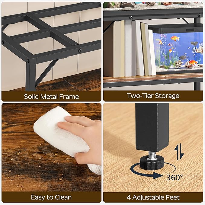 30 Gallon Fish Tank Stand, Aquarium Stand with 2-Tier Storage Shelves, Heavy Duty Breeder Turtle Terrarium Stand Rack for Home Office, 30.0" L x 11.8" W x 24.4" H, Rustic Brown FTHR3001