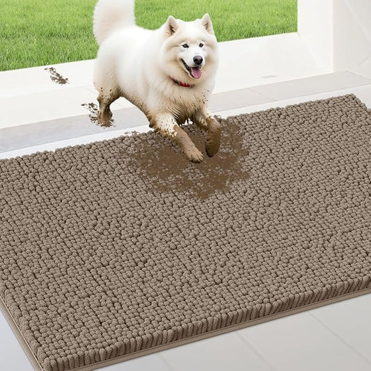 IM HOME 48" x 38" Beige Dog Door Mats for Muddy Paws, Chenille Absorbent Dog Mat, Non Slip Heavy Mud Mat for Dogs, Soft Pet Bed Mat for Entryway, Mud Paws, Inside Floor