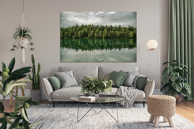 Nature Wall Art Prints - Ocean Forest Mountain Lake Canvas Landscapes - Small to Extra Large Living Room Bedroom Kitchen Bathroom Décor (Forest Reflection, 31L" x 47W")