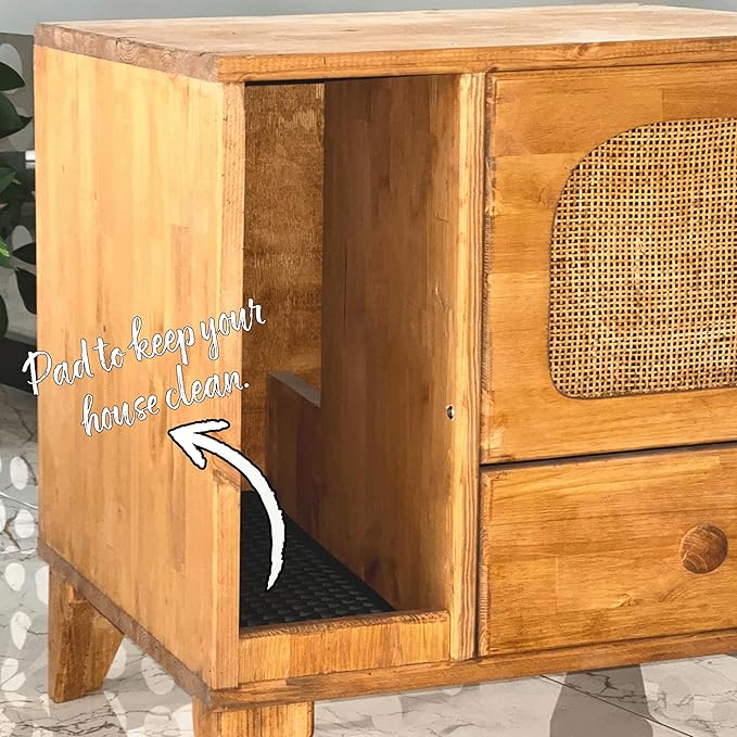 Cat Litter Box | Hidden Litter Box Furniture with Removable Divider | Wooden Cat Washroom Furniture | Indoor Cats House (Wood)