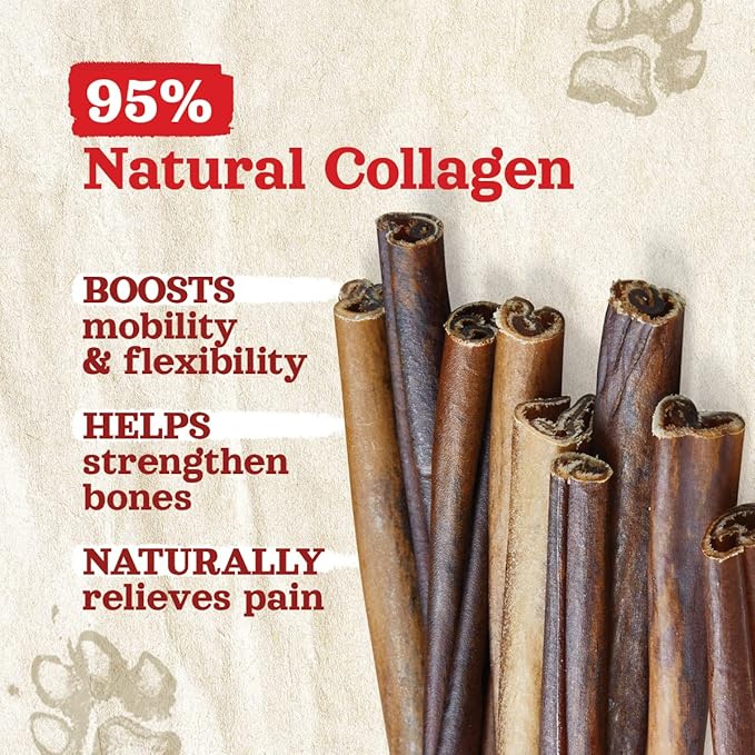 Natural Farm Collagen Dog Chews (12 Inch, 5 Pack), Odor-Free Long Lasting Bully Sticks & Rawhide Alternative Dog Treats, 95% Collagen Low Fat, High Protein – Medium & Large Dogs