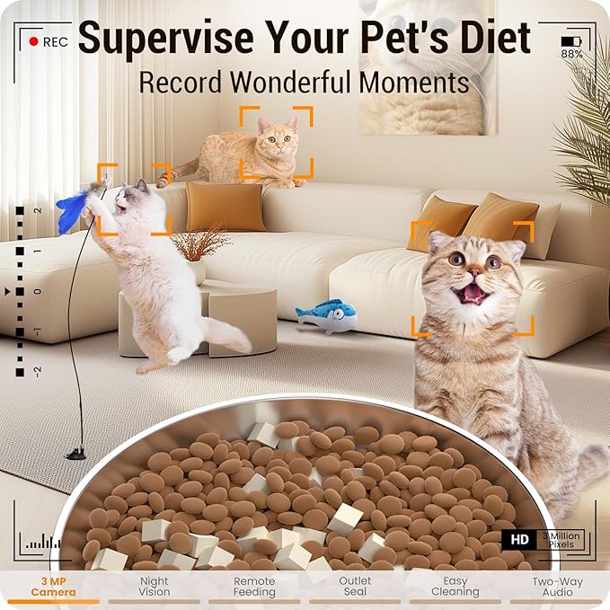 5L Automatic Cat Feeder with 2K HD Camera: 5G WiFi Automatic Dog Feeder with Night Vision,Cat Food Dispenser with Freshness for Multiple Pets,Detachable for Easy Clean-21 Cup (Sealed Outlet)