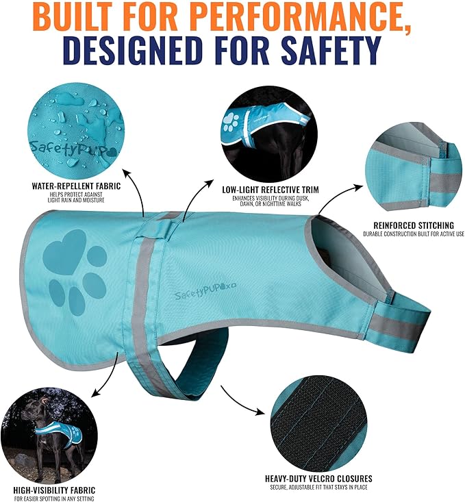 Dog Reflective Vest – Hi-Vis Fluorescent Visibility That Helps to Safeguard Your Pet On/Off Leash in Urban & Rural Areas (Teal, Small)