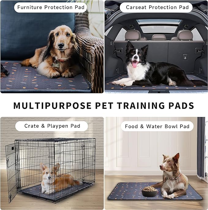 Sunheir Washable Pee Pads for Dogs 2-Pack Reusable Puppy Pads Pet Training Pads, Waterproof Dog Pee Pads for Crate, Whelping Pad, Non-Slip Protects Against Urine Leakage (Leaves - Light Grey, 31x36)