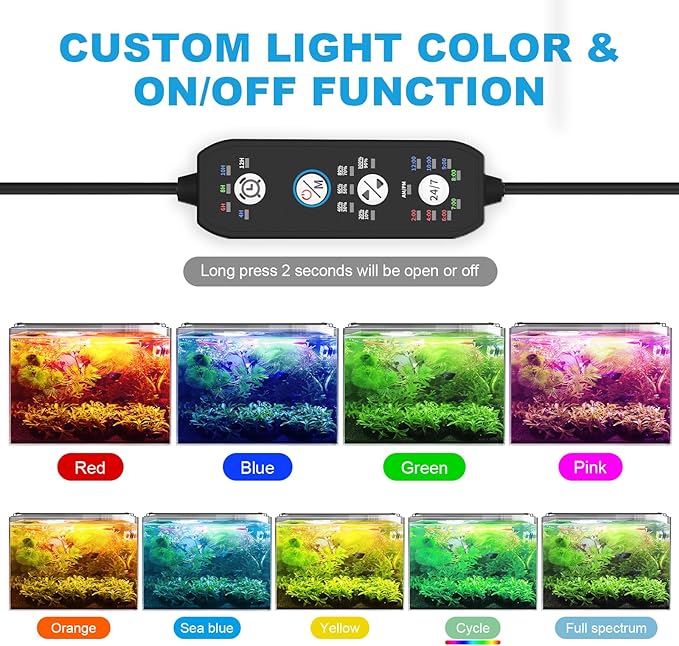 24/7 Mode Led Aquarium Light for Plants Growth- Sunrise to Moonlight, 7 Colors, Adjustable Timer/Brightness, Full Spectrum Fish Tank Lights for 48 Inch to 54 Inch Tank, 42W