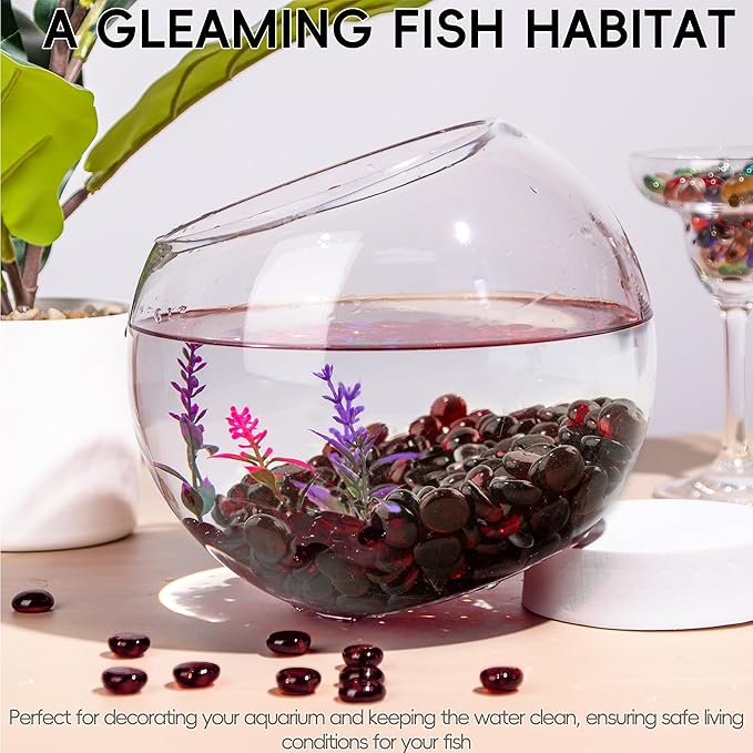 2 LB Dark Red Glass Marbles, Mini Flat Glass Beads for Vase Fillers, Floral Bottom Mancala Gems Pebbles Fish Tank Rocks for Table Aquarium,Home Decor Art Craft Supplies(0.5"~0.7")