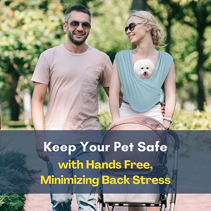 Dog Carriers for Small Dogs, Front Facing Dog Sling Carrier, Hands Free Cat Carrier, Size Adjustable, Reducing Back Pain, Premium Cotton, Safe and Soft Dog Carrier (Plus, Baby Blue)