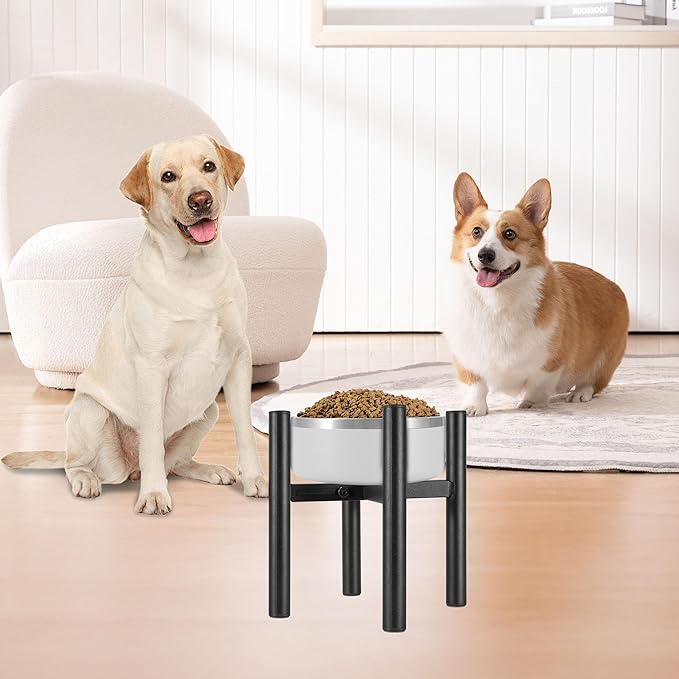Lifted Dog Bowl Stand - Without Bowls, Single Raise Pet Food Table Adjustable Wide 6-10", Tall 8 10 12" - Bowl Stand Size Optional, Dog Bowl Holder Elevated for Small Medium Large Dog Breed