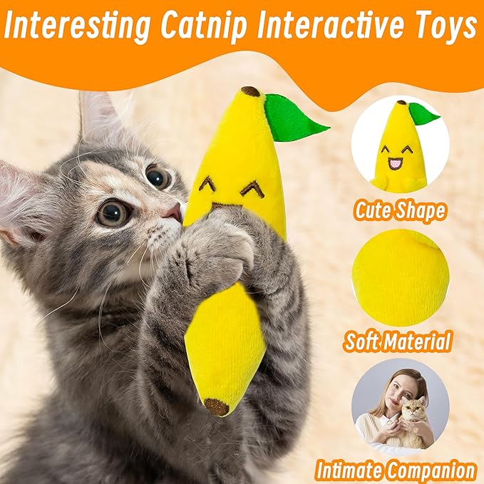 Catnip Toys for Indoor Cats, 5 Pack Cat Toys for Cats, Fluffy Catnip Toys for Chewing Playing, Interactive Kitten Toys, Catnip Filled Kitty Chew Teething Toys, Cat Chew Toys, Vegetable,5 pcs