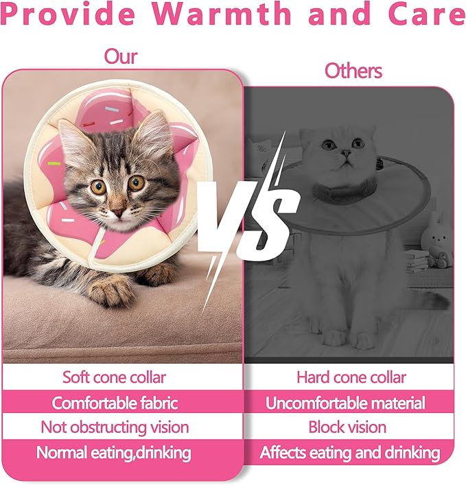 Soft Adjustable Cat Cone Collar, Comfortable Recovery Collar for Cats After Surgery (Pink, Small)