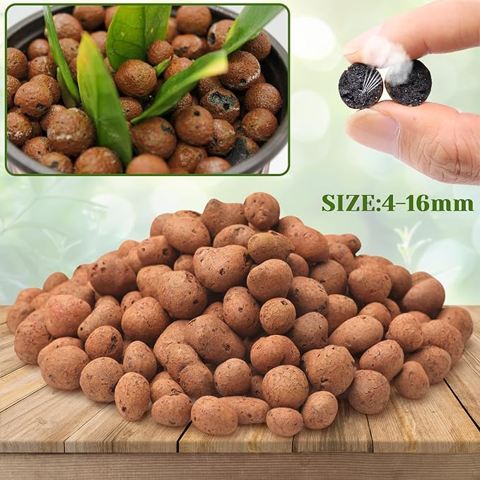 Halatool 2 LB Natural Expanded Clay Pebbles for Plants 4mm-16mm Clay Balls 100% Organic Hydroton Leca Balls for Indoor Plants Hydroponic Growing Gardening Orchids Drainage Decoration Aquaponics