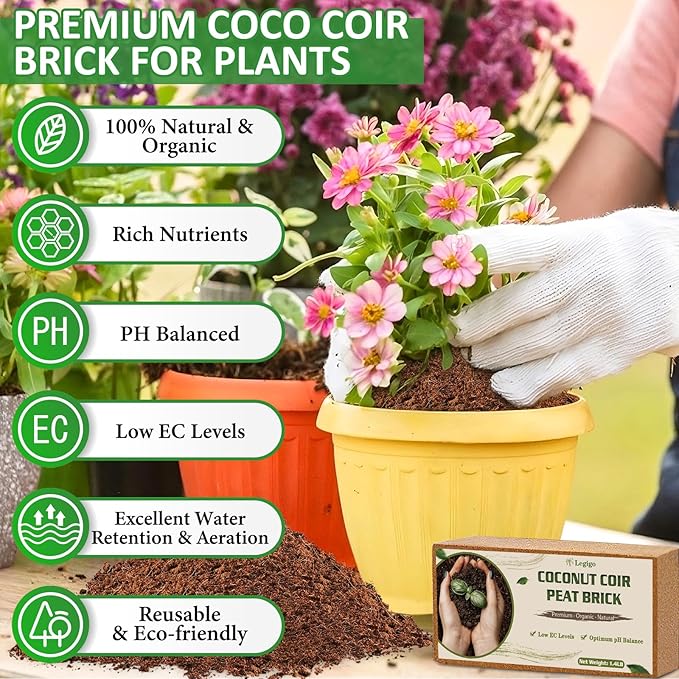 Legigo 12 Pack Premium Coco Coir Brick for Plants- 100% Organic Compressed Coconut Coir Bricks Starting Mix, Coco Coir Fiber Coconut Husk for Planting, Gardening, Potting Soil Substrate, Herbs