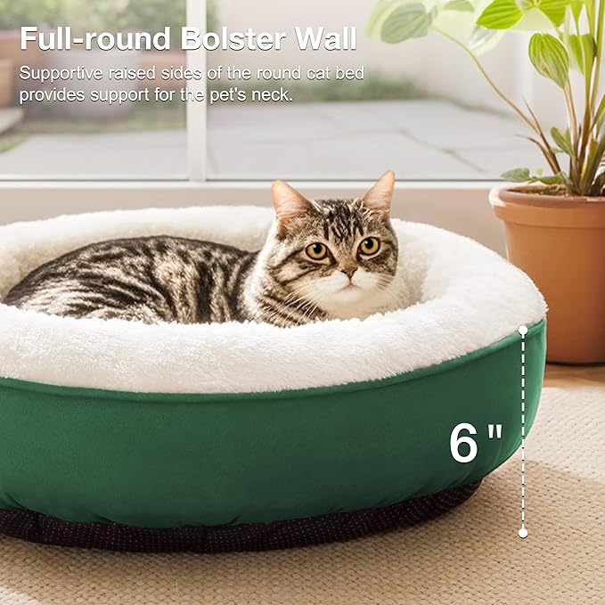 Love's cabin Round Donut Cat and Dog Cushion Bed, 20in Pet Bed for Cats or Small Dogs, Anti-Slip & Water-Resistant Bottom, Super Soft Durable Fabric Pet Beds, Washable Luxury Cat & Dog Bed Green
