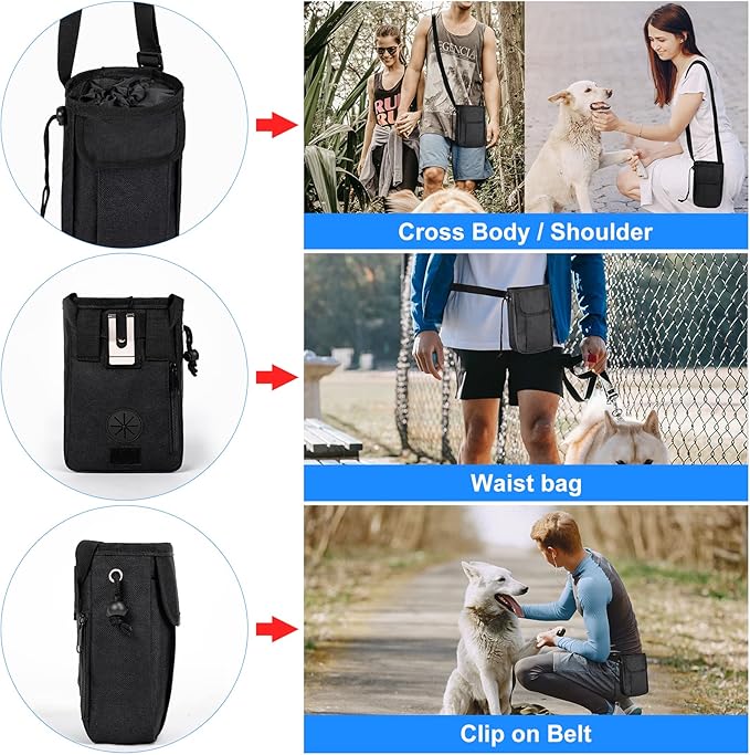 Dog Travel Bag, Airline Approved Pet Travel Bag with 2 Dog Treat Training Pouches for Weekend Pet Travel Supplies & Accessories, Black