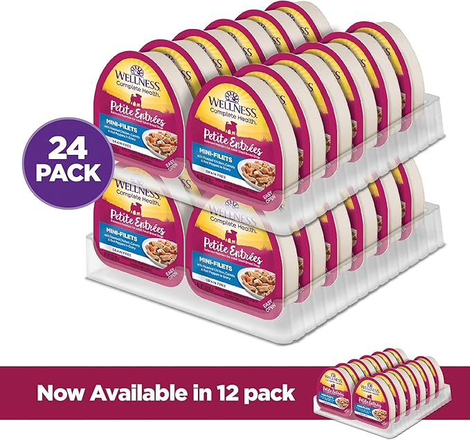 Wellness Petite Entrees Mini Fillets Grain Free Natural Wet Small Breed Dog Food, Roasted Chicken, Carrots & Red Peppers, 3-Ounce Cup (Pack of 24)