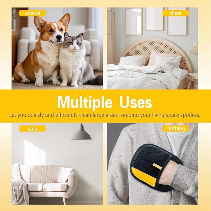 Pet Hair Removal Gloves, 2025 pet Hair Remover, electrostatic Gloves pet Hair, pet Grooming Gloves, cat and Dog Hair Remover, Reusable Pet Hair Remover Tool for Clothing, Couch, Carpet, Car Seat