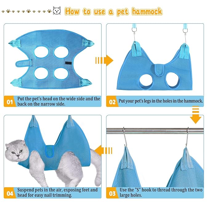 JIURUN Dog Grooming Hammock for Nail Trimming Cat Nail Clipper Hammock,Grooming Hammock for Small Dogs(Blue M)