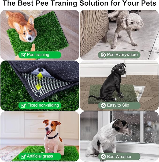 Pee Pads for Dogs with Fake Grass, 32" x 24" Indoor Artificial Grass for Dogs Potty, Lawn Pee Pads for Doggie Washable, Reusable and Lawn for Replacement, Puppy Training Litter Box for Outdoor Patio