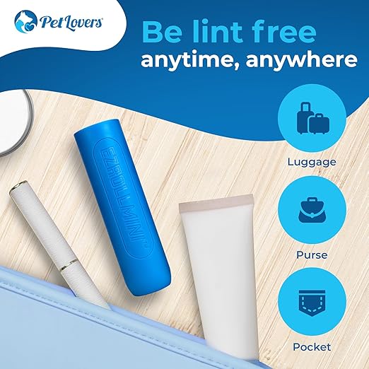 PetLovers EzRoll Reusable Lint Roller - Sticky for Life & Multi-Purpose Pet Hair, Dust, & Lint Remover for Clothing, Upholstery, & Cars - Sustainable, Washable & Efficient