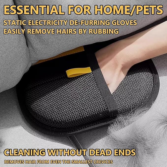 Pet Hair Removal Gloves Brush, Reusable Cat Dog Electrostatic Hair Remover Grooming Glove Tool (1 Pack Black)
