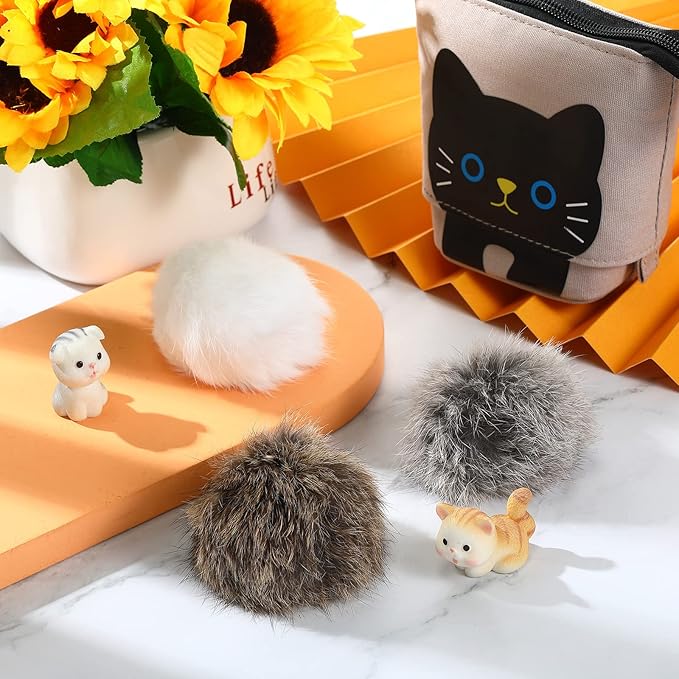 LEIFIDE 12 Pieces Real Rabbit Fur Pom Pom Kitty Cat Toy Fluffy Cat Balls Soft Fuzzy Balls for Kitty Pets Kitten Chase Quiet Play, 3 Inches in Diameter(Gray, Coffee, White)