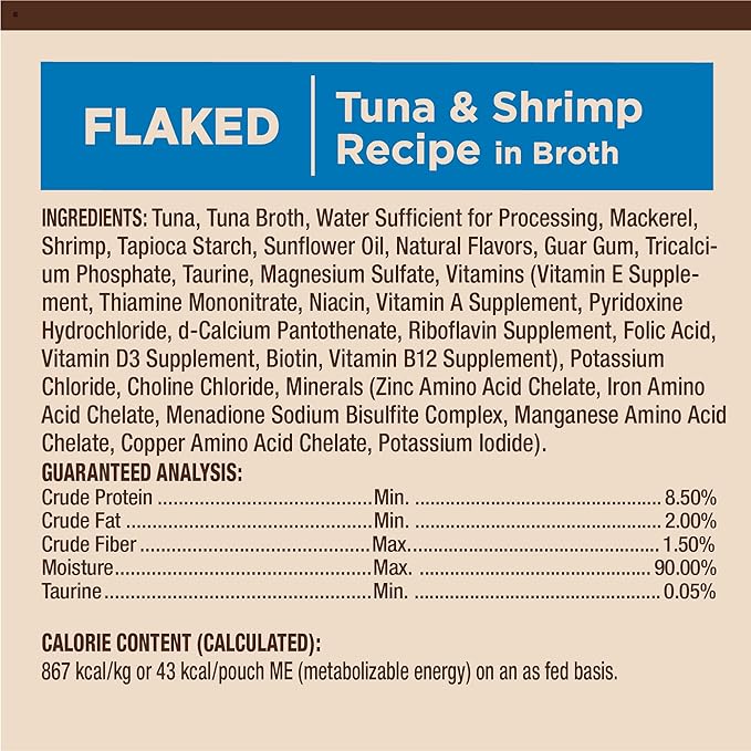 Wellness CORE Tiny Tasters Minced Adult Wet Cat Food, Natural, Protein-Rich, Grain Free, 1.75-Ounce Pouch, 12 Pack, (Tuna & Shrimp)