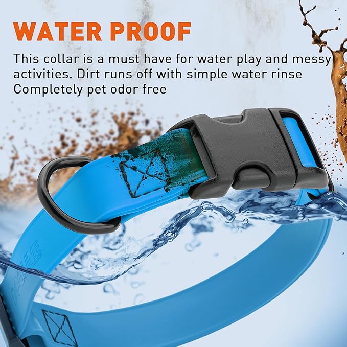 Dogline Biothane Waterproof Dog Collar with Quick Release Buckle Strong Coated Nylon Webbing with Odor- Proof for Easy Care Easy to Clean Fits Small Medium Large Dogs, Dogline Blue 5/8" W 9-14" L