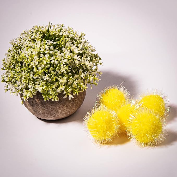 VAPKER 30 Pcs Cat Ball Toys Sparkle Balls Extra Large 2 Inch Cat's Favorite Chase Glitter Ball Glitter Tinsel Pom Poms Balls Yellow Color