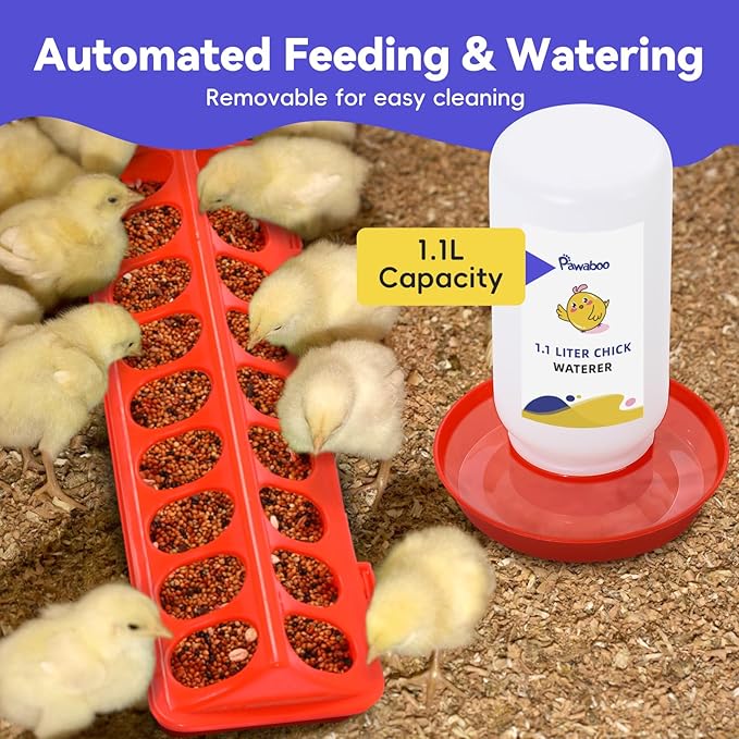 Pawaboo 5-in-1 Chicken Brooder Box for Chick Starter Kit, Includes Pet Cage Tent, Chicks Perch, Chicks Feeder, 1.1L Chick Waterer, Baby Chicken Supplies (Brooder Set), Red+Black