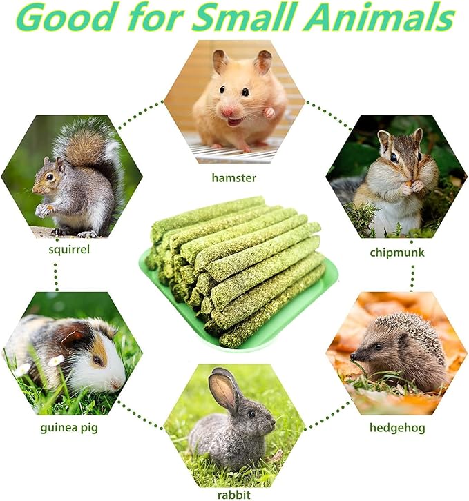 Rabbit Toys,Timothy Hay Stick for Guinea Pig Toy Bunny Chew Toys for Teeth Grinding Hamster Alfalfa Bite Treat Rabbit Molar Food Snack for Pet Rat Chinchilla Squirrel Gerbil-58PCS