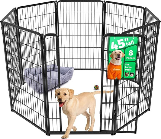 FXW Homeplus Unleashed Indoor Dog Playpen - Stress-Free and Safe Play, Heavy Duty 45 Inch 8 Wire Panels Dog Pen for Large Dogs, Black│Patented