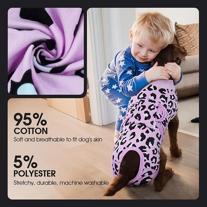 FUAMEY Recovery Suit for Dogs After Surgery,Soft Breathable Dog Bodysuit E-Collar & Cone Alternative Surgical Suit,Male Female Dog Neuter Spay Suits Anti Licking Wounds Onesie Purple Leopard S