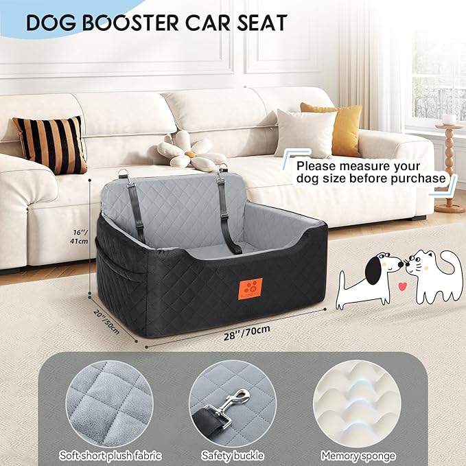 Dog Car Seat for Medium/Large Dogs,Dog Booster Seat for Dog Under 50lbs or 2 Small Dogs, Detachable and Washable Pet Car Seat,Multi-Functional Travel Dog Bed & Dog Sofa(Black/Grey)