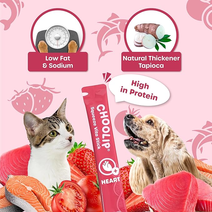 Squeeze Vita Stick Lickable Treats for Dogs & Cats. 7 Heart Support Sticks with Essential multivitamins. Soft and Tasty Paste for All Life Stages, Supporting Heart Health